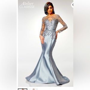 Clarisse Atelier embellished illusion bateau Mikado mermaid gown long sleeve